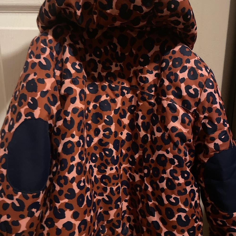 Girl Cat & Jack Leopard Print Puffer Jacket with Navy Accents size 3T